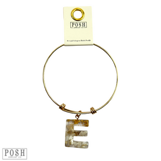 Monogram letter on gold bangle bracelet