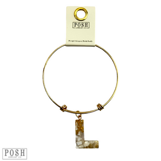 Monogram letter on gold bangle bracelet