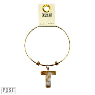 Monogram letter on gold bangle bracelet