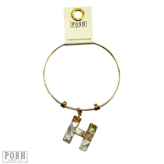 Monogram letter on gold bangle bracelet