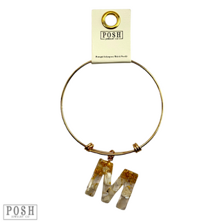 Monogram letter on gold bangle bracelet