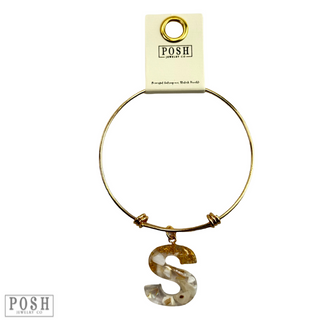 Monogram letter on gold bangle bracelet