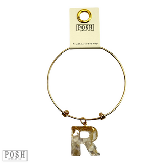 Monogram letter on gold bangle bracelet