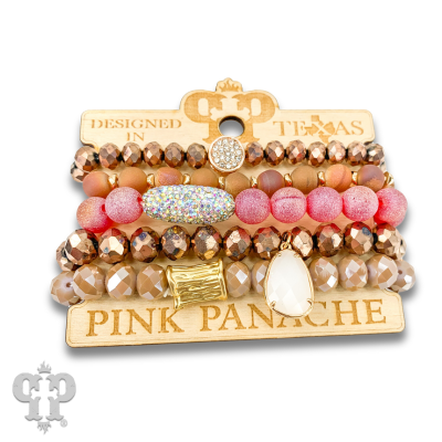 Five strand bead bracelet stack with charms