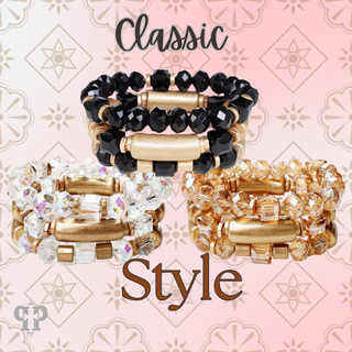 Gold tube and crystal beaded bracelet stack