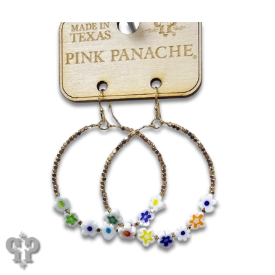Multi-color flower bead circle earring, last call