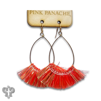 Orange fringe teardrop earring, last call