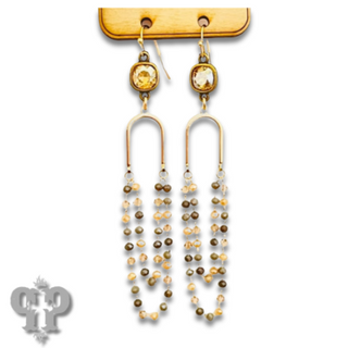 Linked bead mix and gold arch earring with Austrian crystal