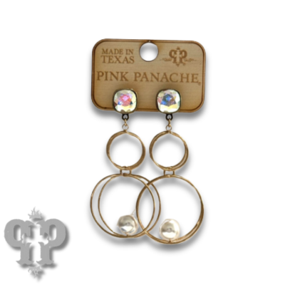 Double circle and floating pearl bead earring with Austrian crystal