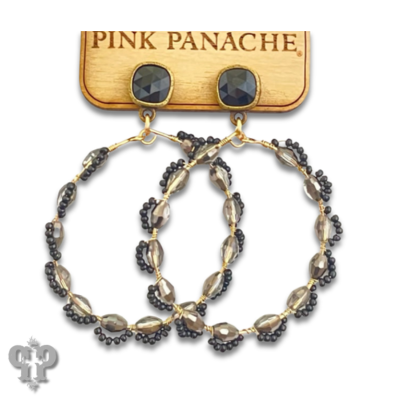 Black woven bead circle earring, Austrian crystal, last call