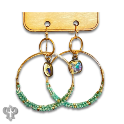 Austrian crystal and turquoise beaded circle earring, last call