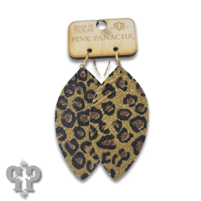 Gold leopard glitter feather earring, last call