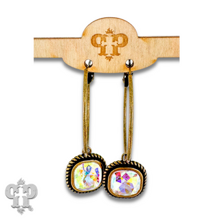 Rope edge square crystal hoop earring