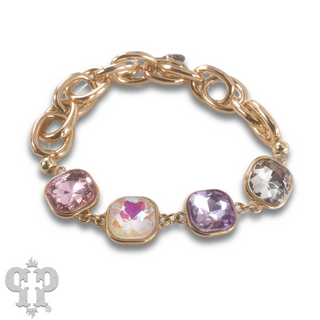 Square colorful rhinestone and stretch gold tone bracelet