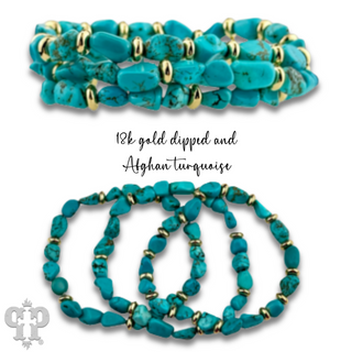 Turquoise and 18k gold dipped bracelet set