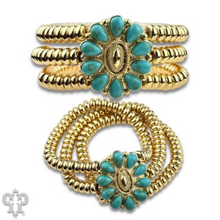 Turquoise concho charm and 18k gold dipped bead bracelet
