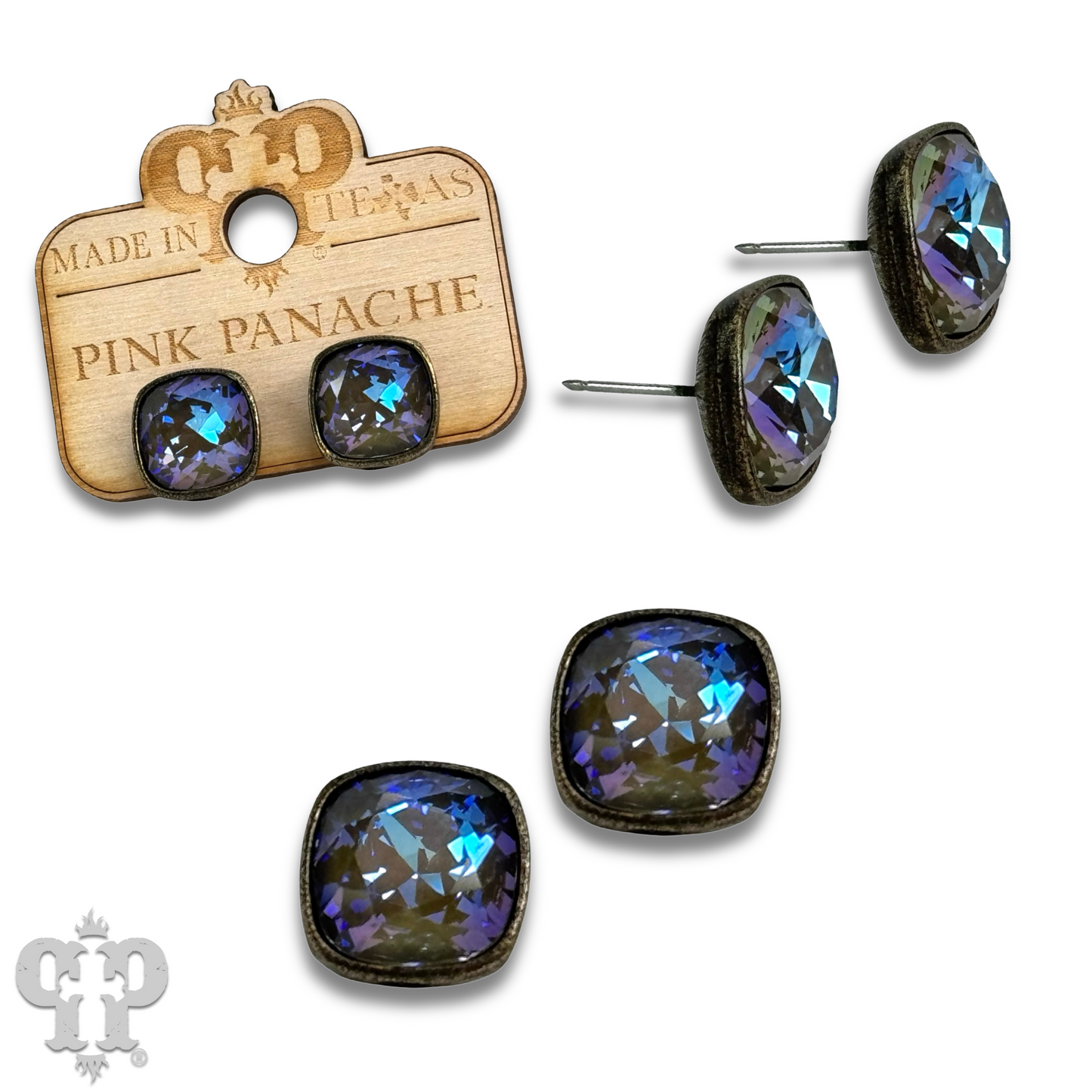 Austrian square crystal post earring, 12mm