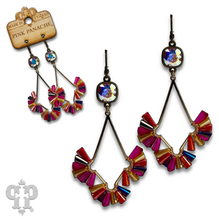 Teardrop earring with fluted beads and Austrian crystal