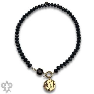 Gold disc necklace with Austrian crystal