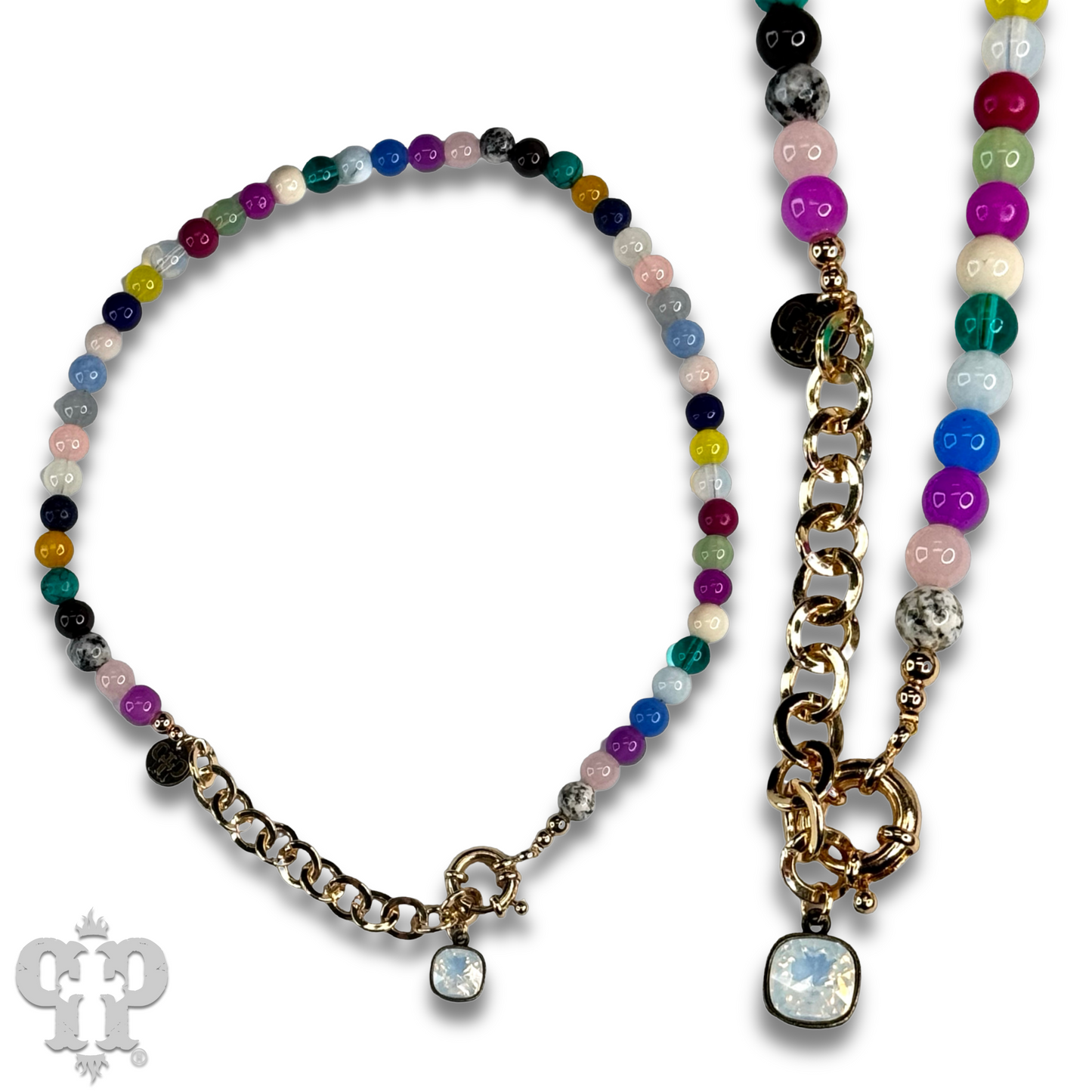 Multi-color bead necklace with Austrian crystal