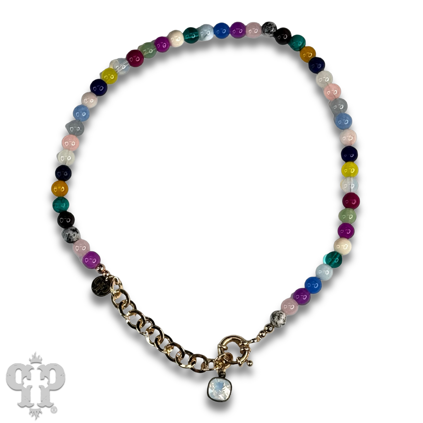 Multi-color bead necklace with Austrian crystal