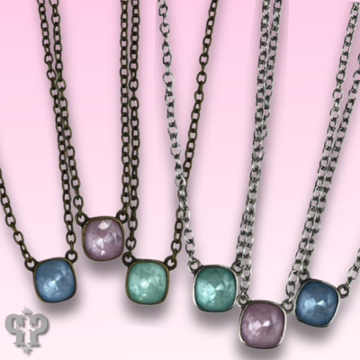 Austrian square crystal chain necklace, 10mm