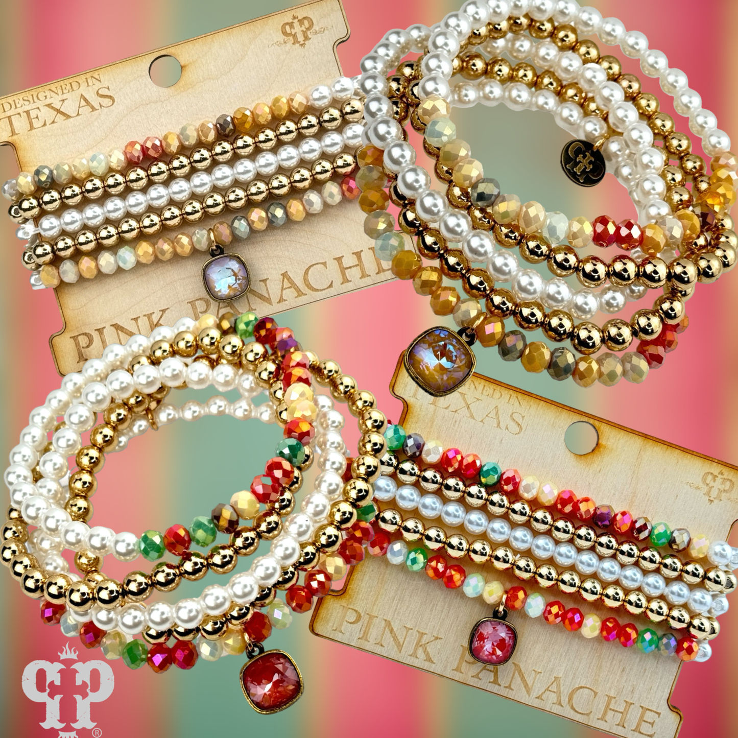 Five strand crystal and pearl bead bracelet set, Austrian crystal