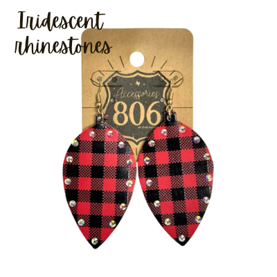 Embellished buffalo plaid print drop earring, last call