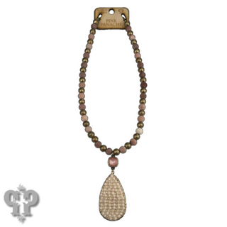 Woven bead pendant on stone bead necklace with Austrian crystal