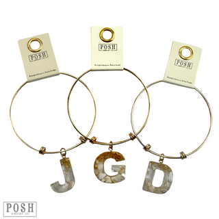 Monogram letter on gold bangle bracelet