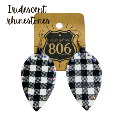 Embellished buffalo plaid print drop earring, last call