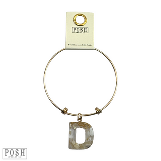 Monogram letter on gold bangle bracelet