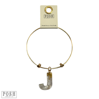 Monogram letter on gold bangle bracelet