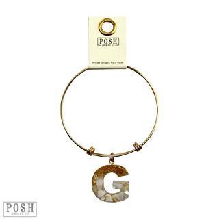 Monogram letter on gold bangle bracelet