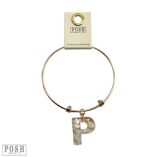 Monogram letter on gold bangle bracelet