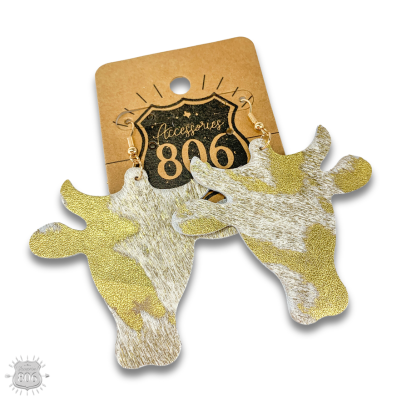 Whimsical leather cow head earring, last call