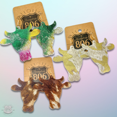 Whimsical leather cow head earring, last call