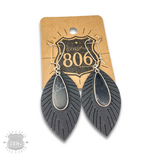 Stone teardrop and feather earring