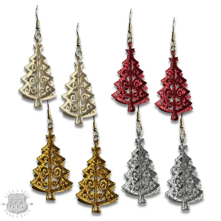 Glittered Christmas tree earring, last call