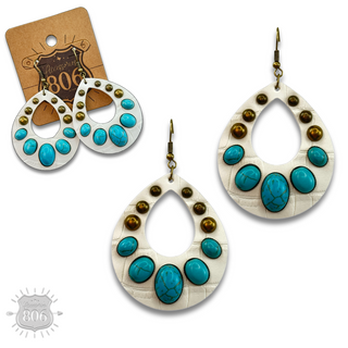 Leather and stone teardrop earring, last call