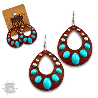 Leather and stone teardrop earring, last call