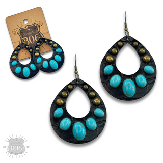 Leather and stone teardrop earring, last call