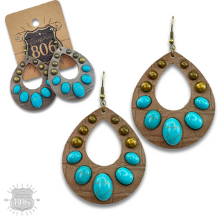 Leather and stone teardrop earring, last call