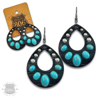 Leather and stone teardrop earring, last call