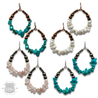 Burnished bead and stone chip teardrop earring