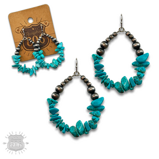 Burnished bead and stone chip teardrop earring