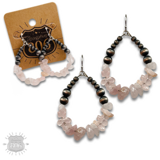 Burnished bead and stone chip teardrop earring