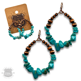 Burnished bead and stone chip teardrop earring