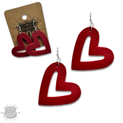 Pebbled leather heart earring