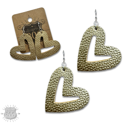 Pebbled leather heart earring